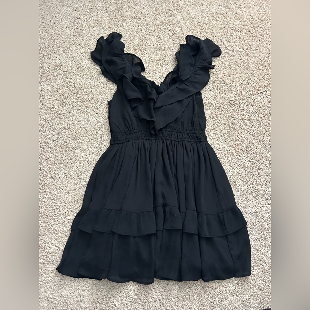 Abercrombie Black Ruffle Flutter Sleeve Chiffon Mini Dress Size XS Petite